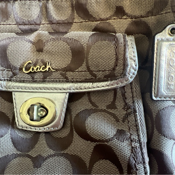 Coach Signature Canvas Crossbody Bag Brown Tan Small Purse - Picture 4 of 7